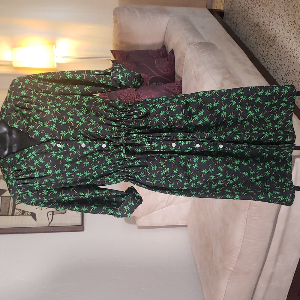 Spence palm tree print drawstring button down dress
